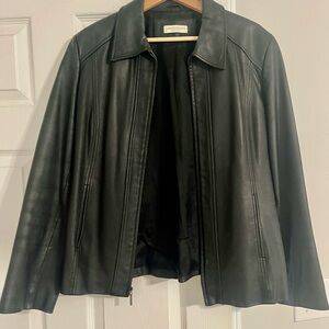 Valerie Stevens Black 100% Leather Zip-Front Jacket